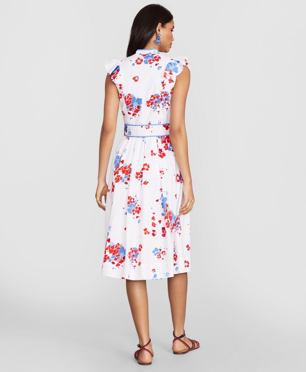 Brooks Brothers Women Floral-Print Supima® Cotton Sateen Flutter-Sleeve Shirt Dress