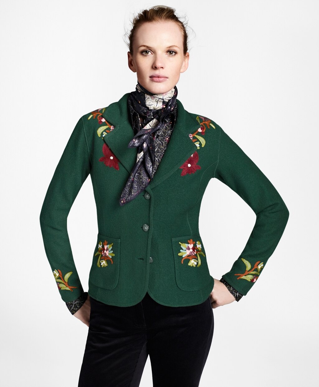 Brooks Brothers Women Floral-Embroidered Merino Wool Jacket