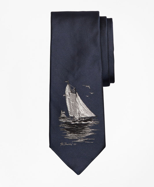Brooks Brothers Men Limited Edition Archival Collection Sail Boat Motif Silk Tie