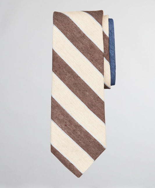 Brooks Brothers Men Silk and Linen Texture Stripe with Dot Tie