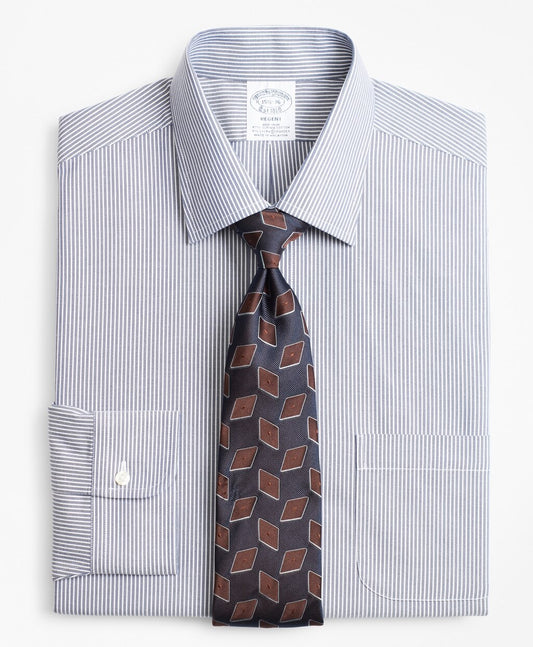 Brooks Brothers Men Stretch Regent Fitted Dress Shirt, Non-Iron Narrow Ground Stripe
