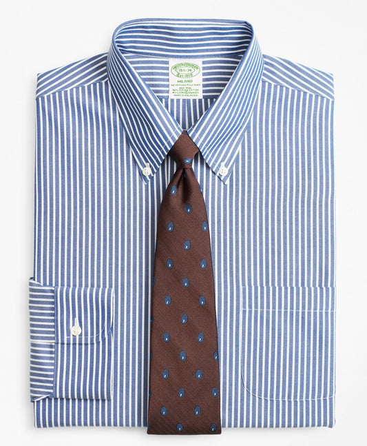 Brooks Brothers Men Stretch Milano Slim-Fit Dress Shirt, Non-Iron Ground Stripe