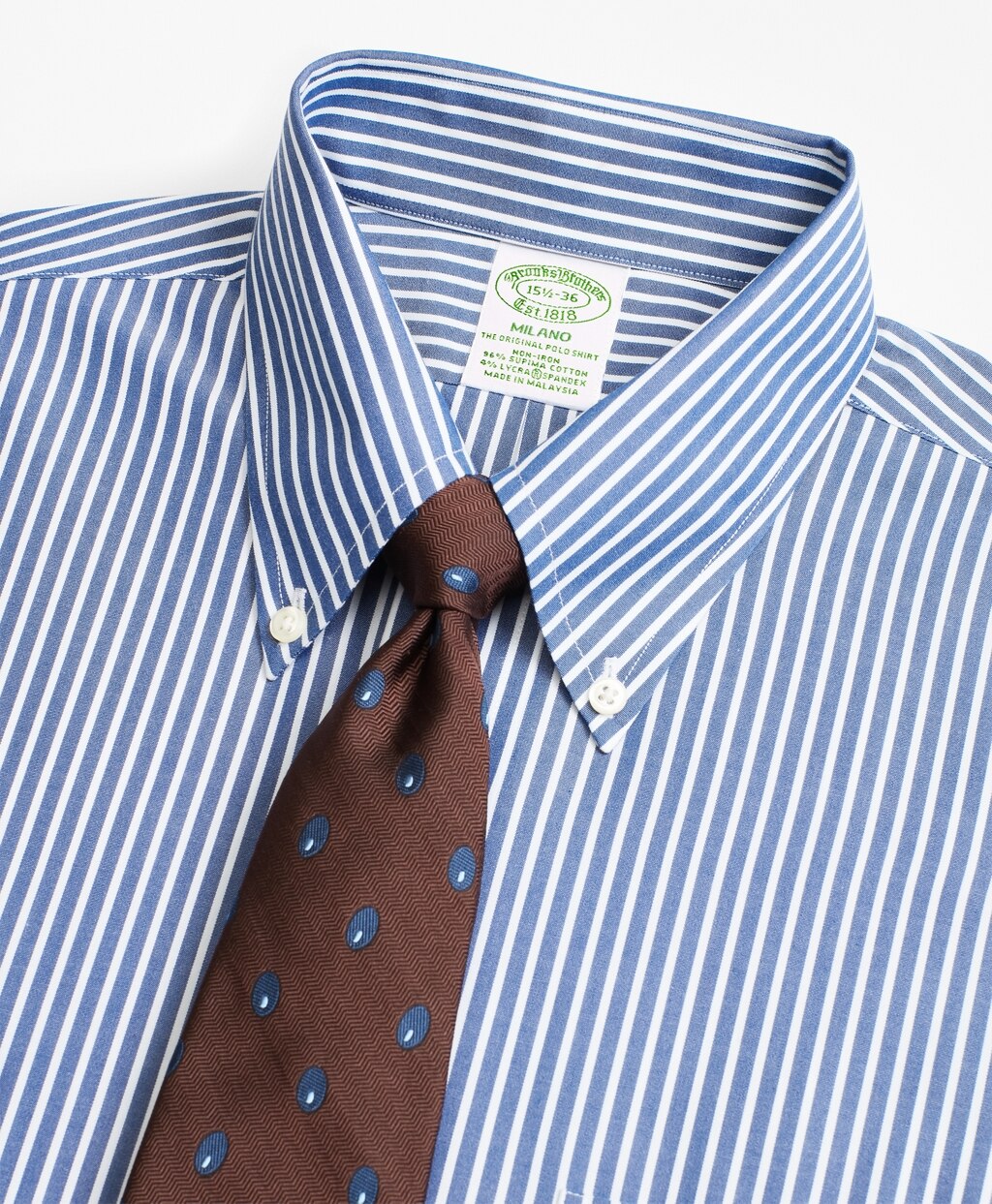 Brooks Brothers Men Stretch Milano Slim-Fit Dress Shirt, Non-Iron Ground Stripe