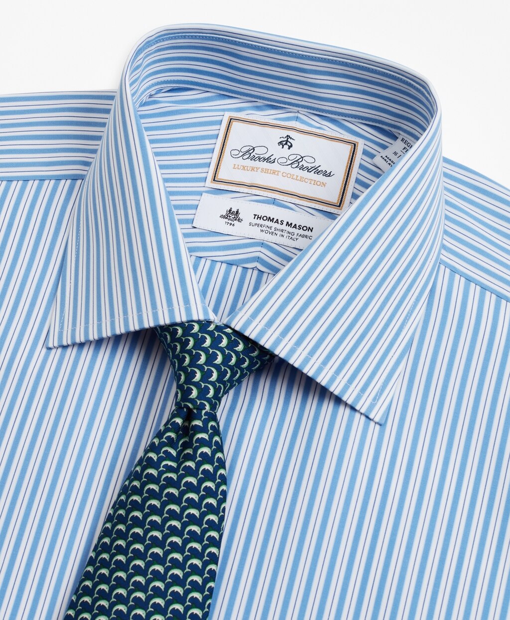 Brooks Brothers Men Luxury Collection Regent Fitted Dress Shirt, Franklin Spread Collar Pinstripe