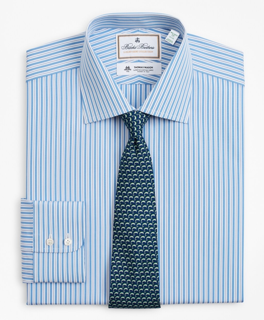 Brooks Brothers Men Luxury Collection Milano Slim-Fit Dress Shirt, Franklin Spread Collar Pinstripe