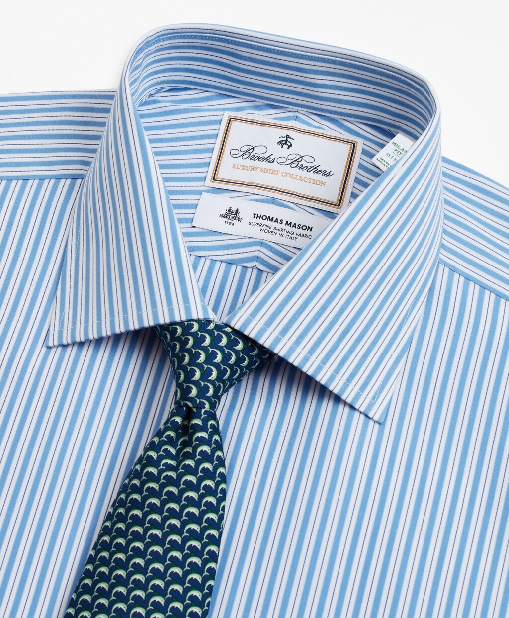 Brooks Brothers Men Luxury Collection Milano Slim-Fit Dress Shirt, Franklin Spread Collar Pinstripe