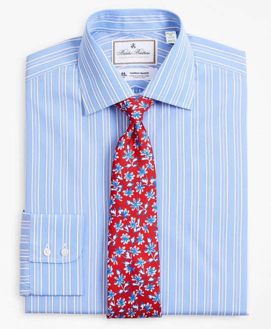 Brooks Brothers Men Luxury Collection Milano Slim-Fit Dress Shirt, Franklin Spread Collar Ribbon Stripe