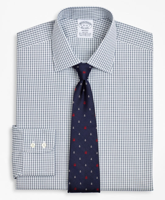 Brooks Brothers Men Stretch Regent Fitted Dress Shirt, Non-Iron Double-Windowpane