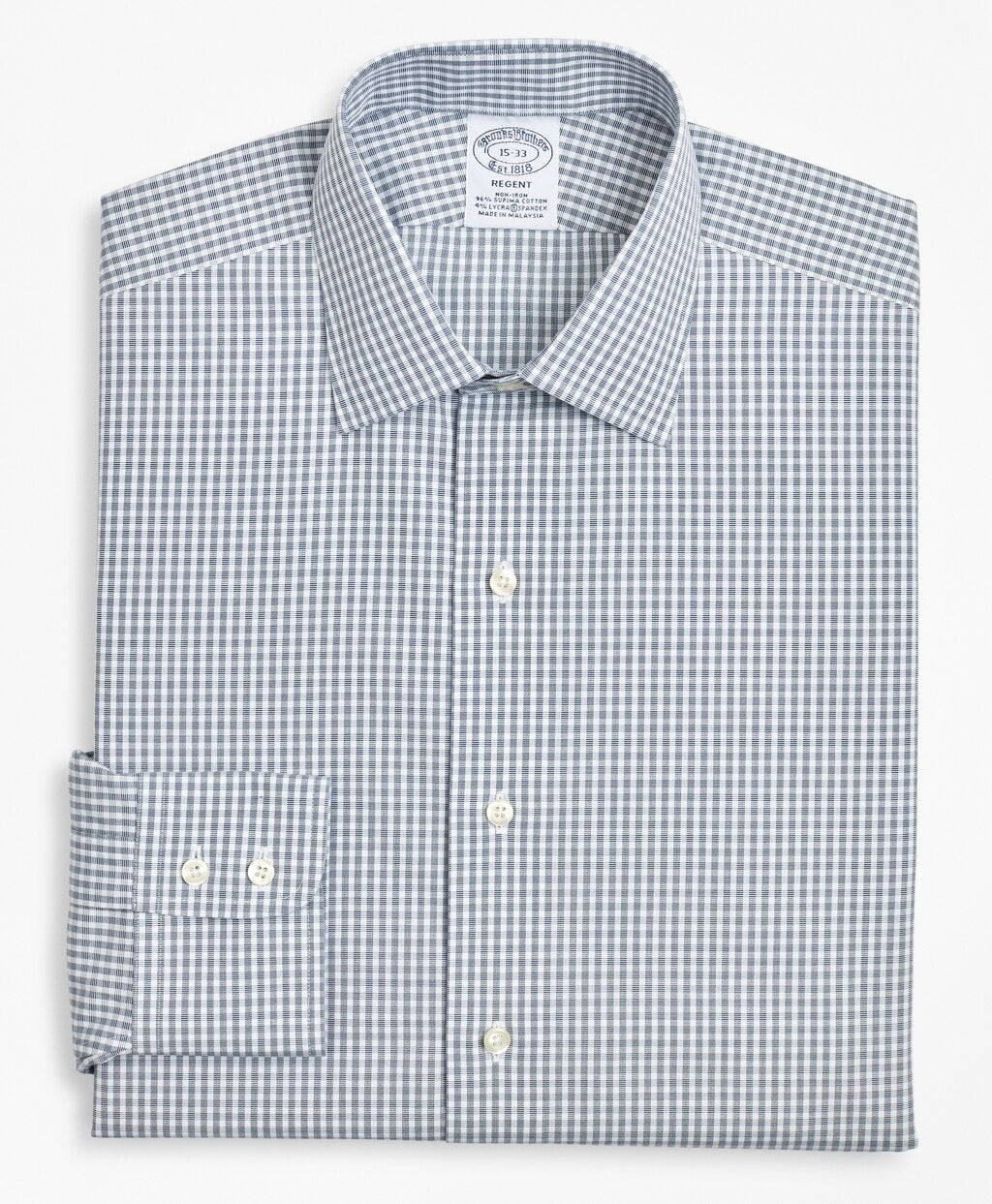 Brooks Brothers Men Stretch Regent Fitted Dress Shirt, Non-Iron Double-Windowpane