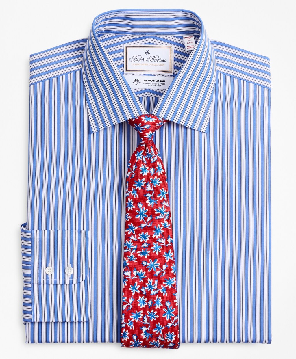 Brooks Brothers Men Luxury Collection Madison Classic-Fit Dress Shirt, Franklin Spread Collar Outline Stripe
