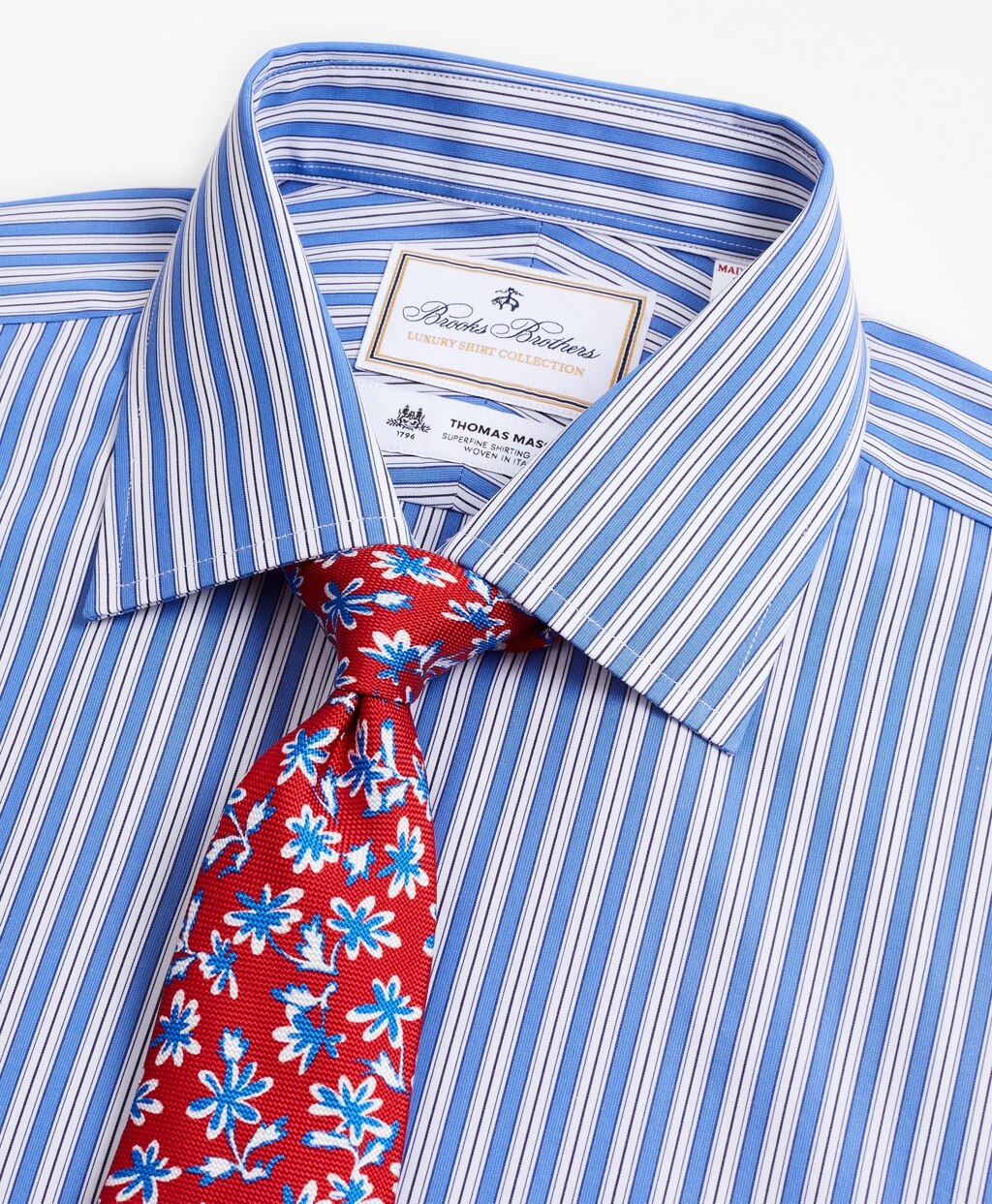 Brooks Brothers Men Luxury Collection Madison Classic-Fit Dress Shirt, Franklin Spread Collar Outline Stripe