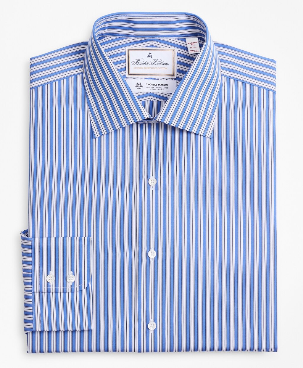 Brooks Brothers Men Luxury Collection Madison Classic-Fit Dress Shirt, Franklin Spread Collar Outline Stripe