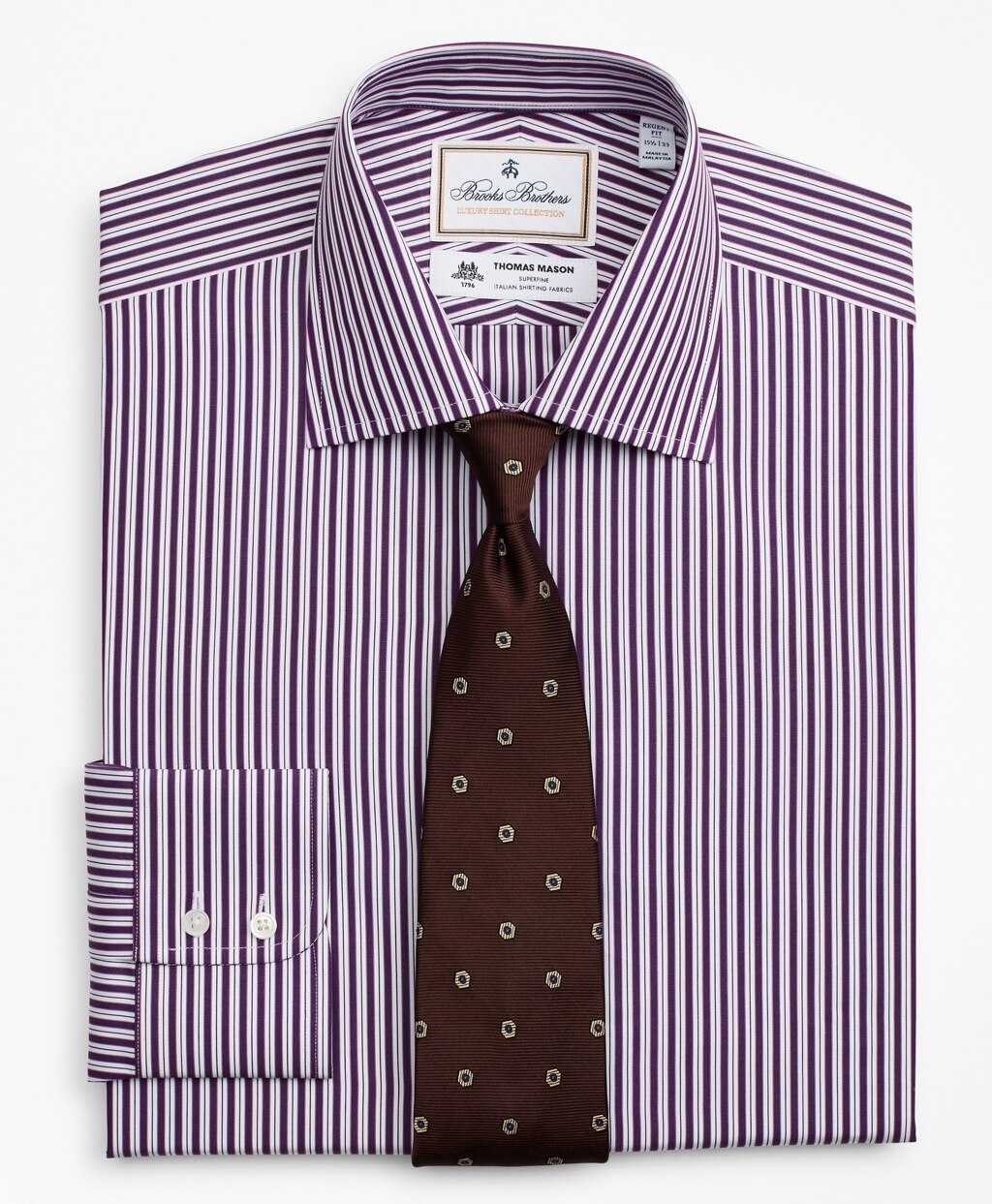 Brooks Brothers Men Luxury Collection Regent Fitted Dress Shirt, Franklin Spread Collar Double-Stripe
