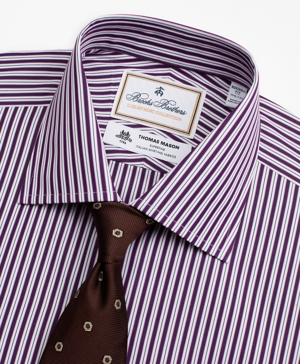 Brooks Brothers Men Luxury Collection Regent Fitted Dress Shirt, Franklin Spread Collar Double-Stripe