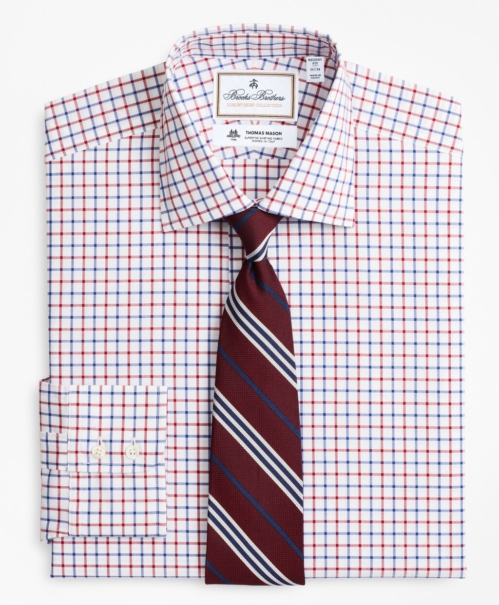 Brooks Brothers Men Luxury Collection Regent Fitted Dress Shirt, Franklin Spread Collar Bold Windowpane
