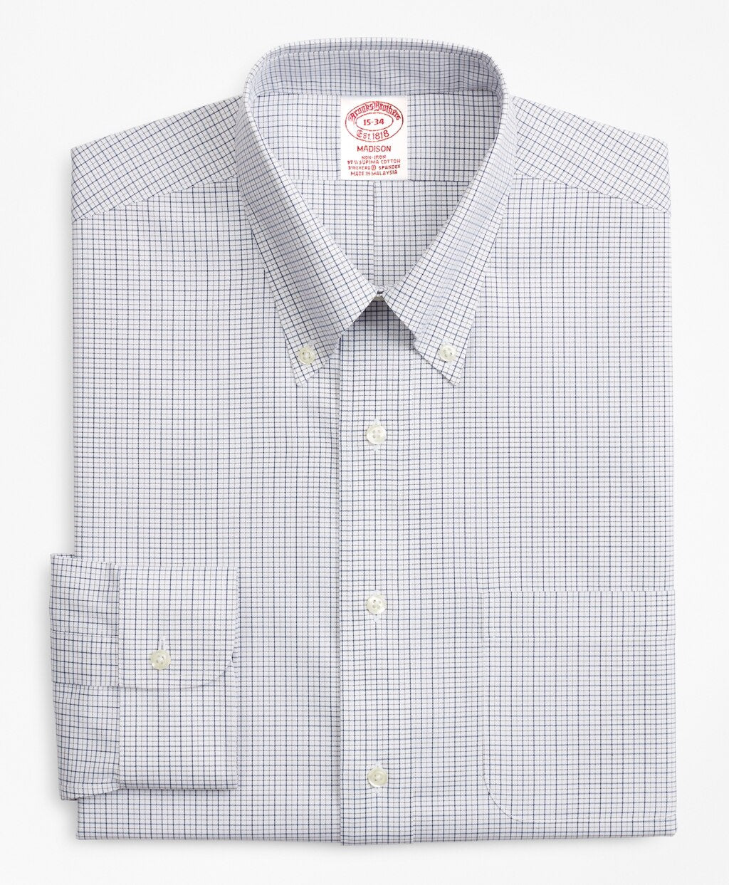 Brooks Brothers Men Stretch Madison Classic-Fit Dress Shirt, Non-Iron Grid Check