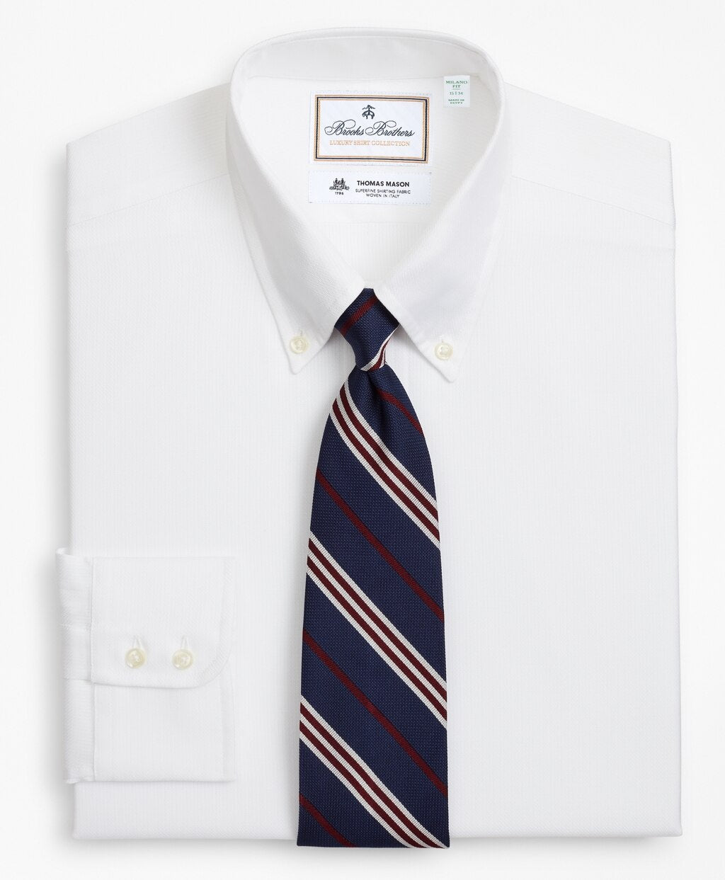 Brooks Brothers Men Luxury Collection Milano Slim-Fit Dress Shirt, Button-Down Collar Textured