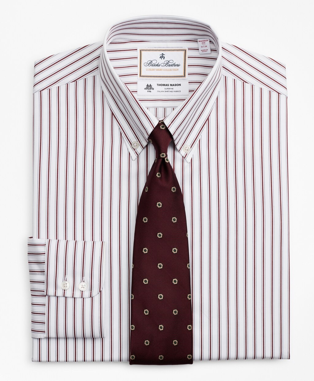 Brooks Brothers Men Luxury Collection Milano Slim-Fit Dress Shirt, Button-Down Collar Stripe