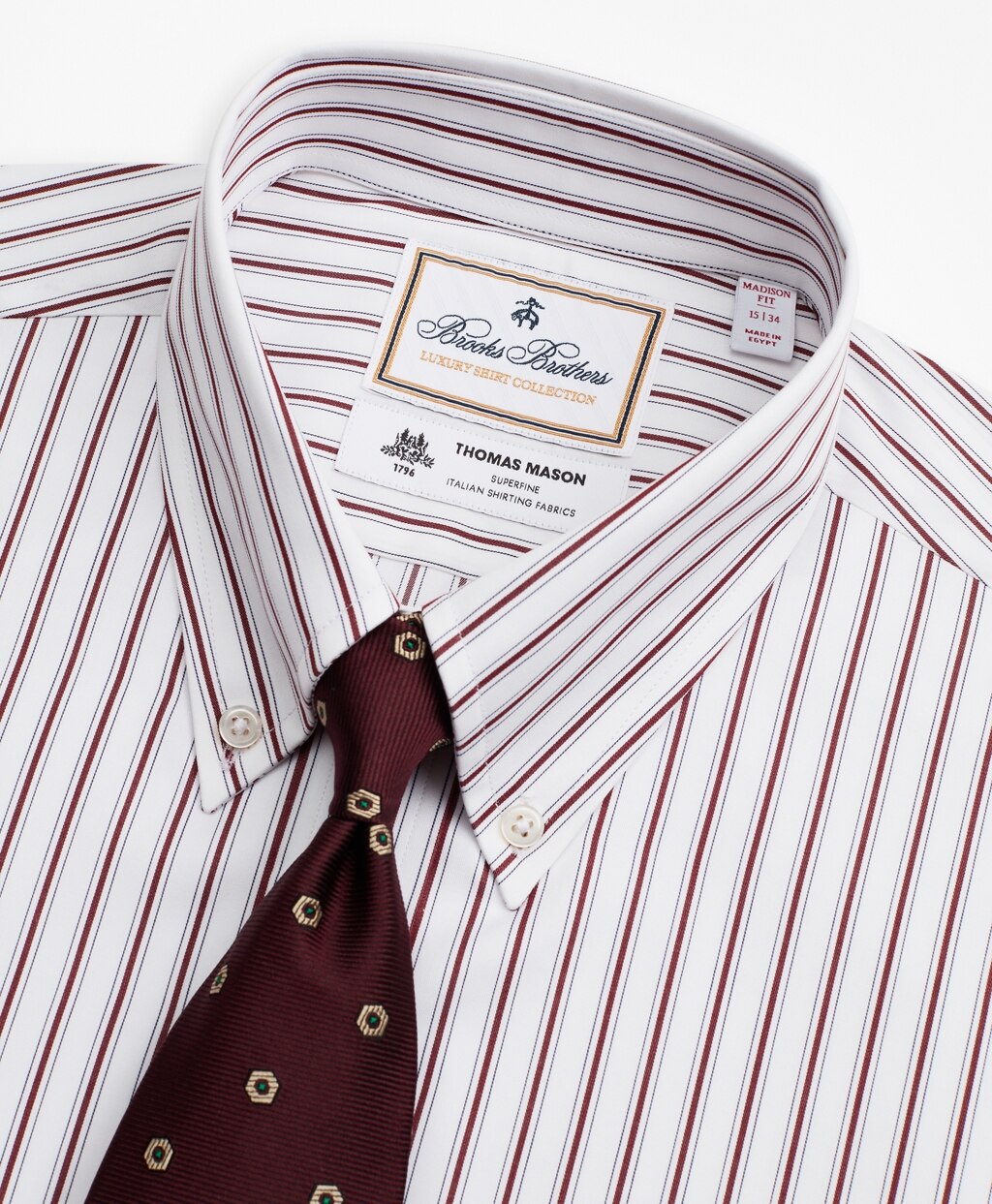 Brooks Brothers Men Luxury Collection Milano Slim-Fit Dress Shirt, Button-Down Collar Stripe