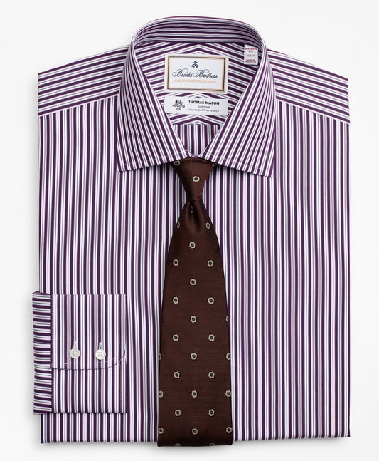Brooks Brothers Men Luxury Collection Milano Slim-Fit Dress Shirt, Franklin Spread Collar Double-Stripe