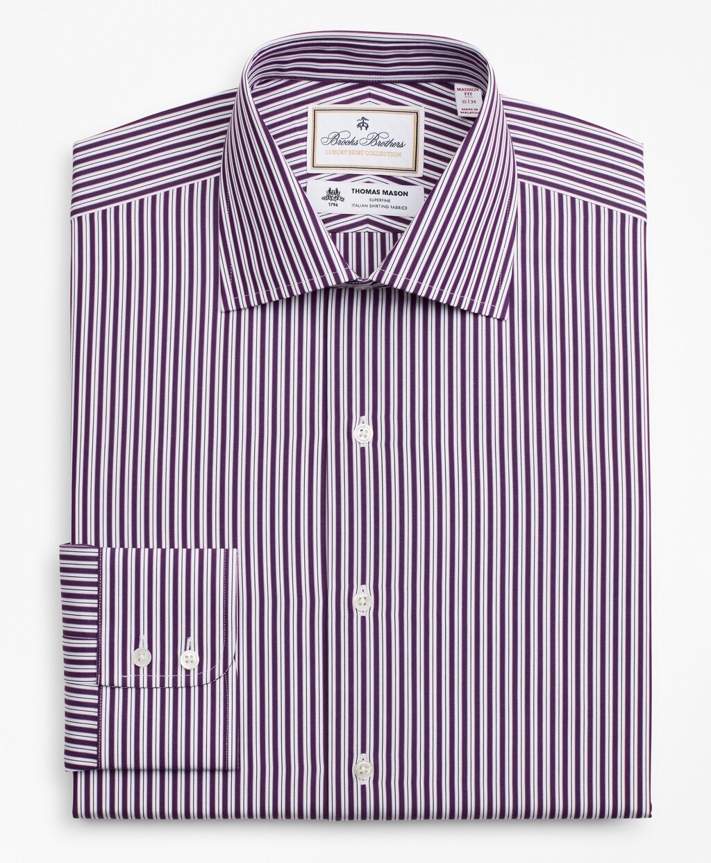 Brooks Brothers Men Luxury Collection Milano Slim-Fit Dress Shirt, Franklin Spread Collar Double-Stripe