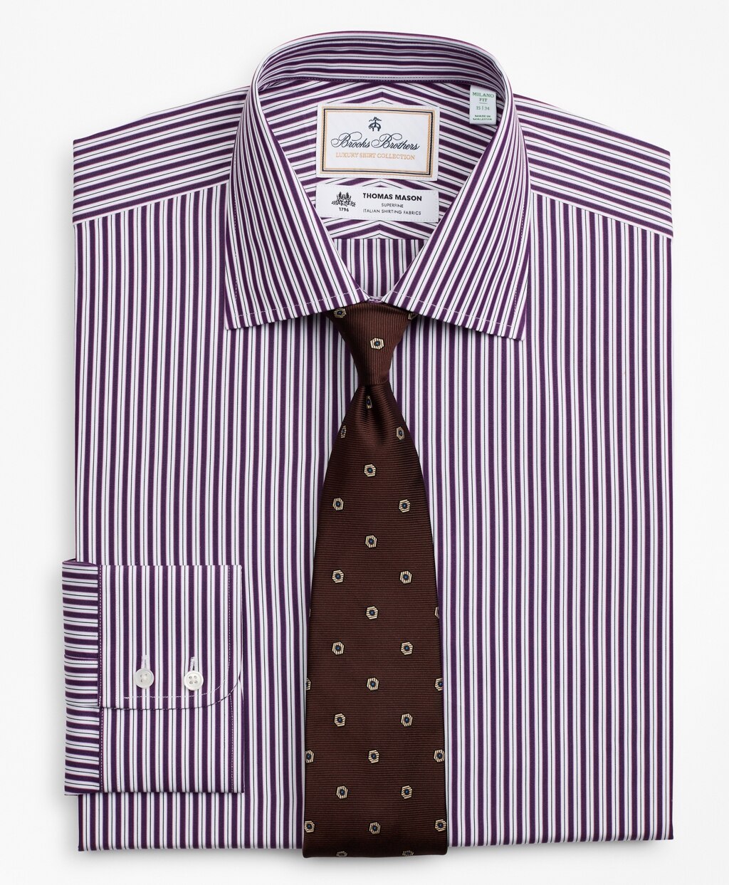 Brooks Brothers Men Luxury Collection Madison Classic-Fit Dress Shirt, Franklin Spread Collar Double-Stripe