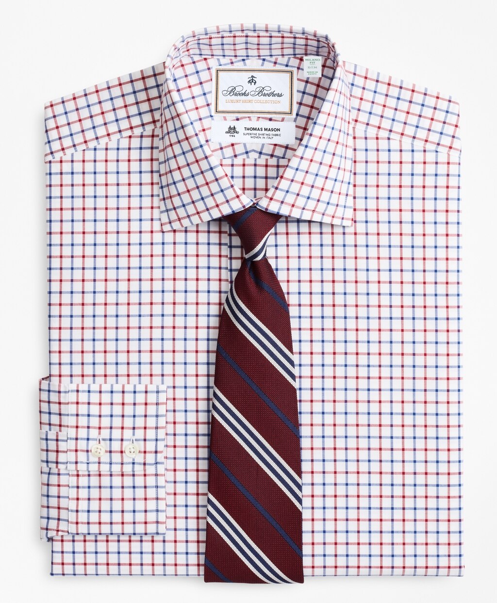 Brooks Brothers Men Luxury Collection Milano Slim-Fit Dress Shirt, Franklin Spread Collar Bold Windowpane