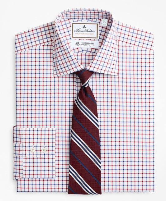 Brooks Brothers Men Luxury Collection Milano Slim-Fit Dress Shirt, Franklin Spread Collar Bold Windowpane