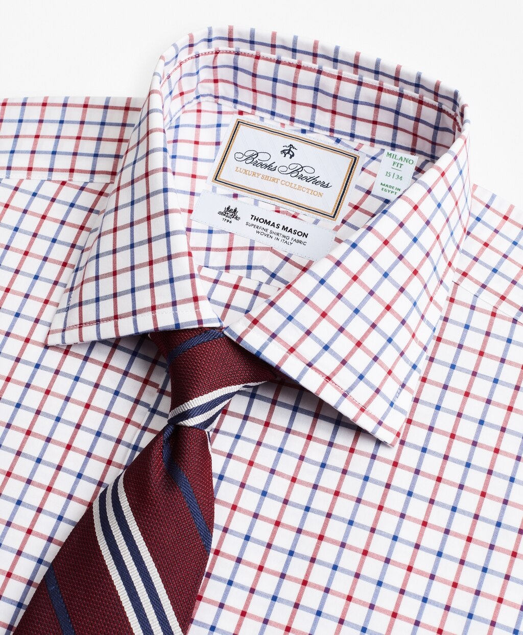 Brooks Brothers Men Luxury Collection Milano Slim-Fit Dress Shirt, Franklin Spread Collar Bold Windowpane