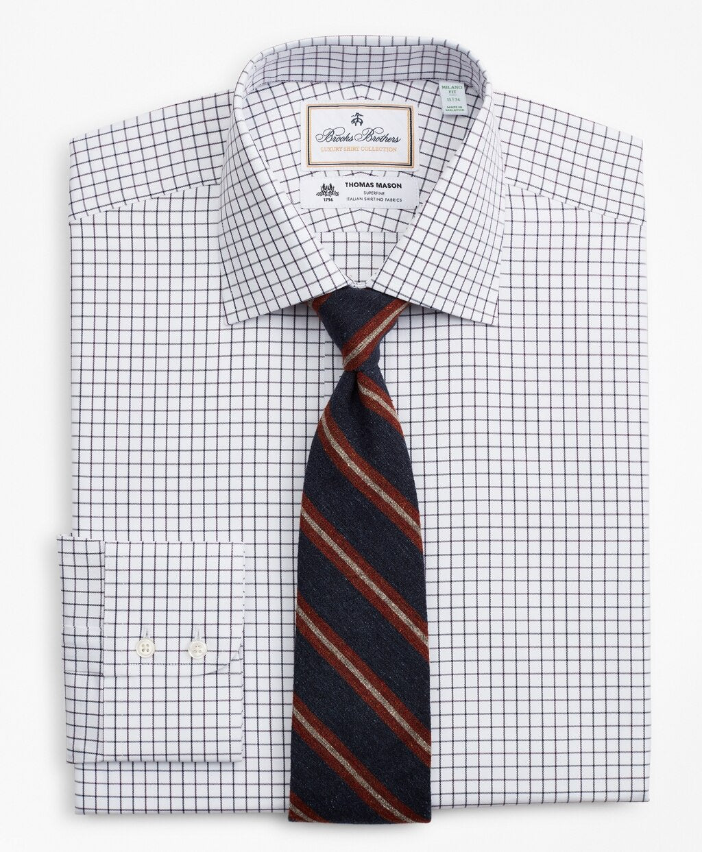Brooks Brothers Men Luxury Collection Milano Slim-Fit Dress Shirt, Franklin Spread Collar Fine Windowpane