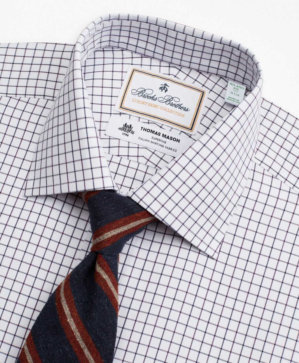 Brooks Brothers Men Luxury Collection Milano Slim-Fit Dress Shirt, Franklin Spread Collar Fine Windowpane