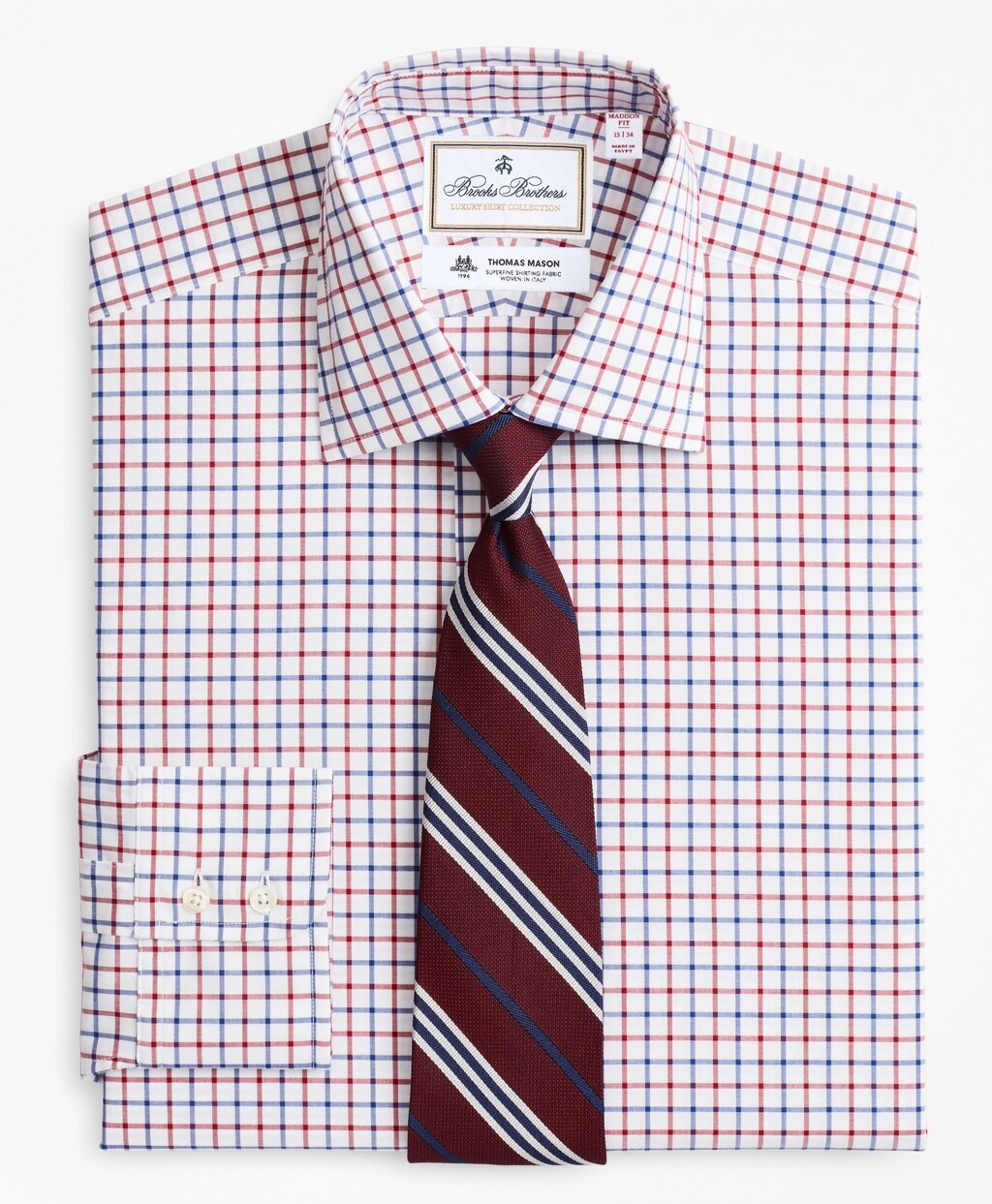 Brooks Brothers Men Luxury Collection Madison Classic-Fit Dress Shirt, Franklin Spread Collar Bold Windowpane