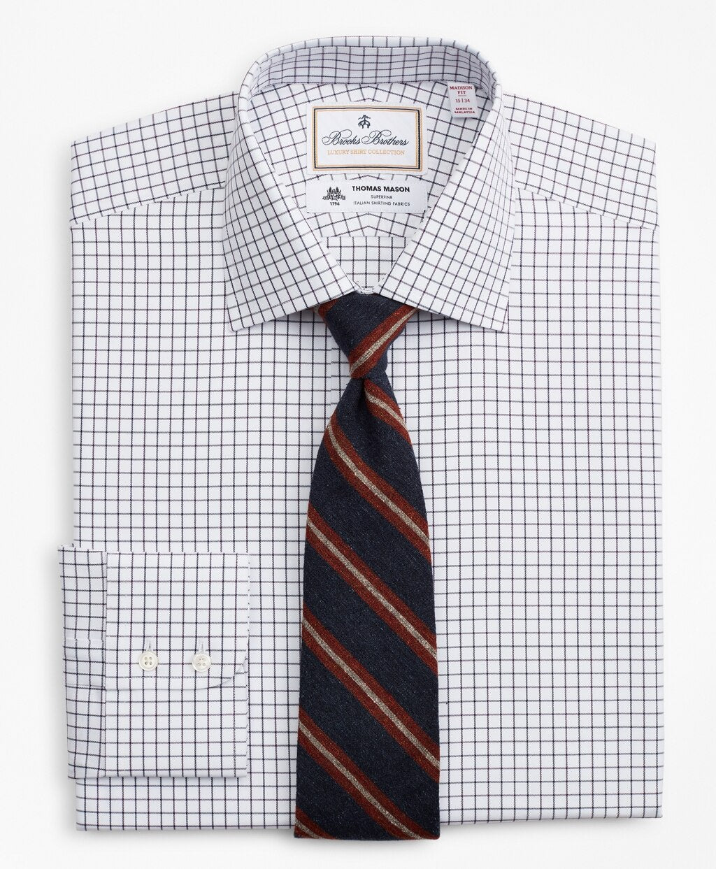 Brooks Brothers Men Luxury Collection Madison Classic-Fit Dress Shirt, Franklin Spread Collar Fine Windowpane