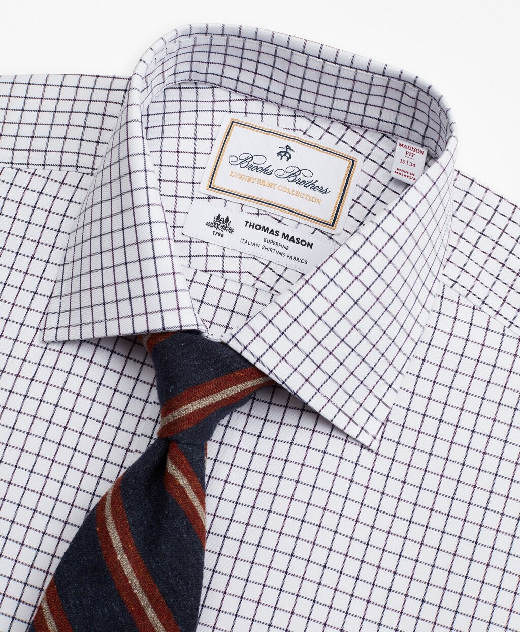 Brooks Brothers Men Luxury Collection Madison Classic-Fit Dress Shirt, Franklin Spread Collar Fine Windowpane