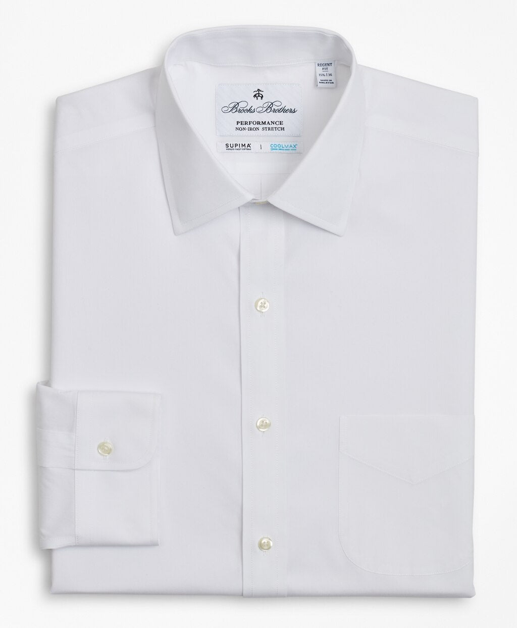 Brooks Brothers Men Regent Fitted Dress Shirt, Performance Non-Iron with COOLMAX®, Ainsley Collar Broadcloth
