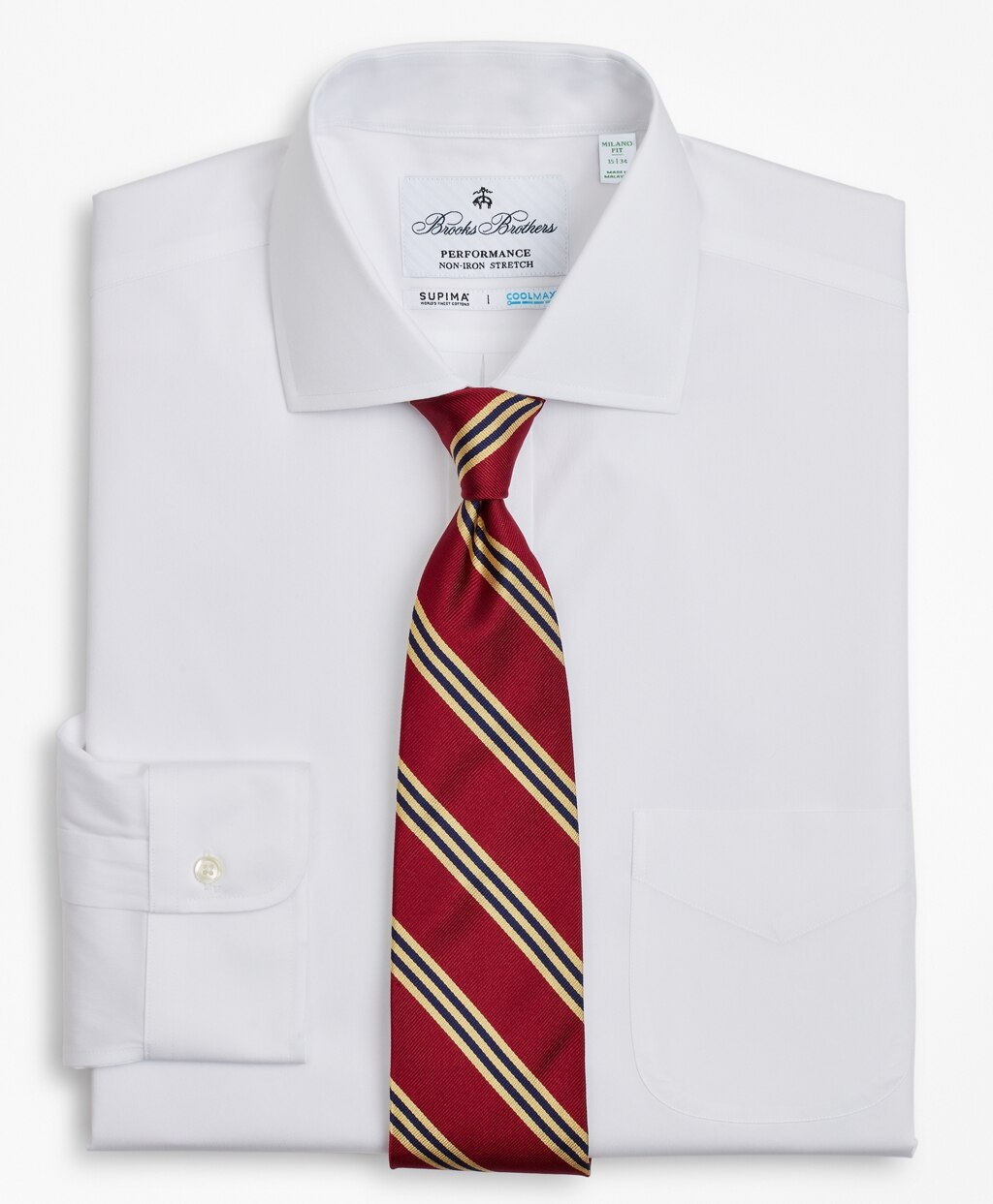 Brooks Brothers Men Milano Slim Fit Dress Shirt, Performance Non-Iron with COOLMAX®, English Spread Collar Broadcloth
