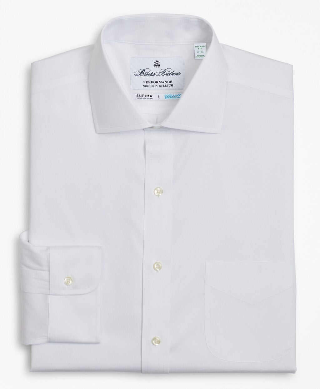 Brooks Brothers Men Milano Slim Fit Dress Shirt, Performance Non-Iron with COOLMAX®, English Spread Collar Broadcloth