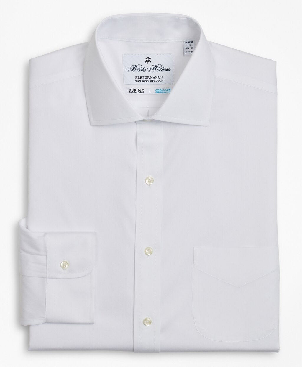Brooks Brothers Men Regent Fitted Dress Shirt, Performance Non-Iron with COOLMAX®, English Spread Collar Broadcloth