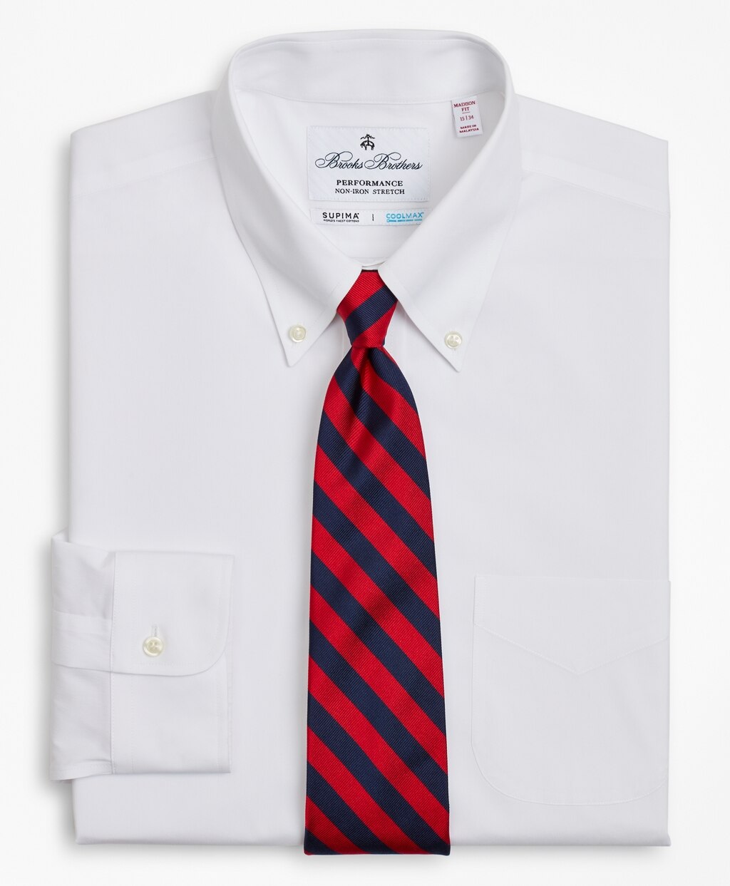 Brooks Brothers Men Madison Classic-Fit Dress Shirt, Performance Non-Iron with COOLMAX®, Button-Down Collar Twill