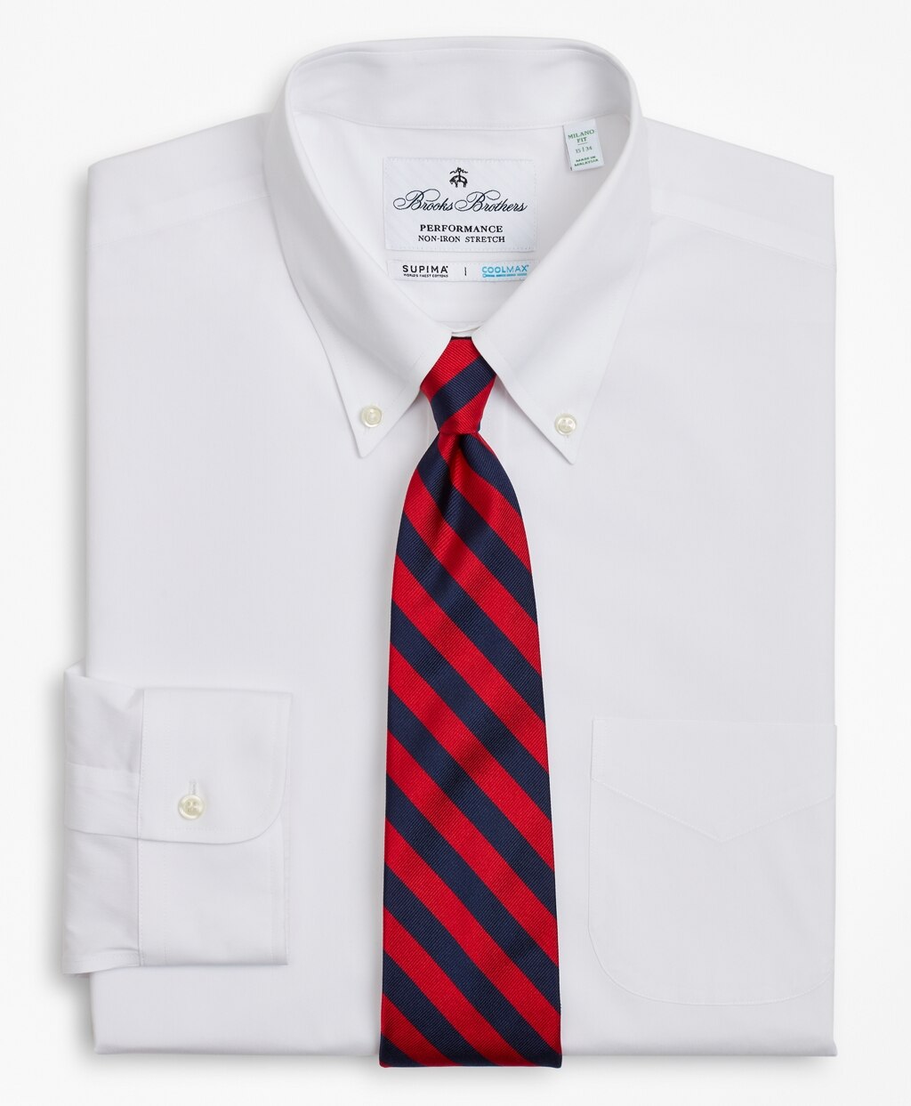 Brooks Brothers Men Milano Slim Fit Dress Shirt, Performance Non-Iron with COOLMAX®, Button-Down Collar Twill