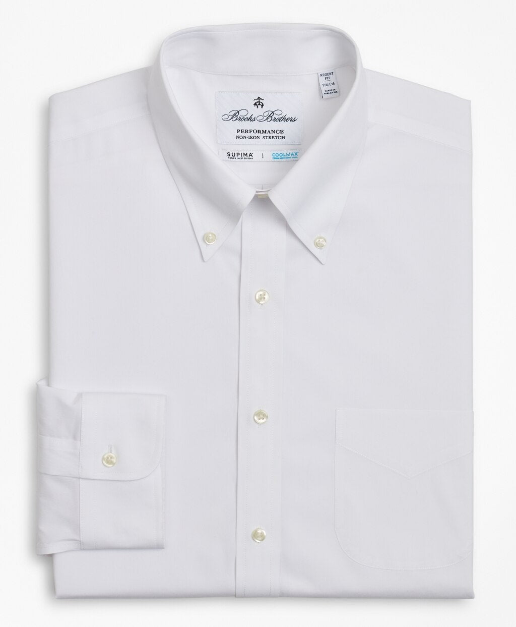 Brooks Brothers Men Regent Fitted Dress Shirt, Performance Non-Iron with COOLMAX®, Button-Down Collar Twill
