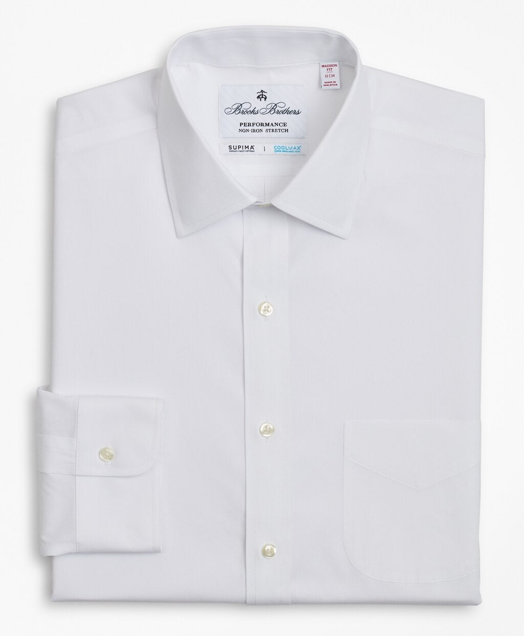 Brooks Brothers Men Madison Classic-Fit Dress Shirt, Performance Non-Iron with COOLMAX®, Ainsley Collar Twill