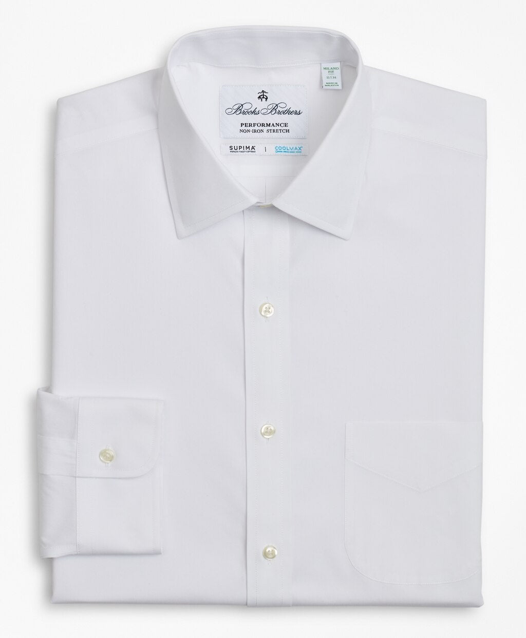 Brooks Brothers Men Milano Slim Fit Dress Shirt, Performance Non-Iron with COOLMAX®, Ainsley Collar Twill