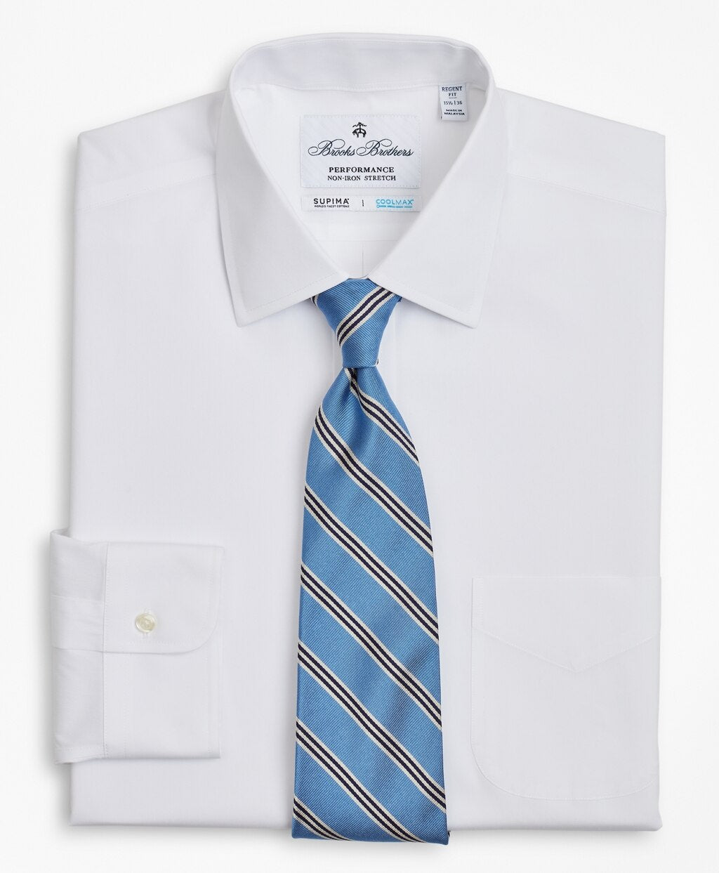 Brooks Brothers Men Regent Fitted Dress Shirt, Performance Non-Iron with COOLMAX®, Ainsley Collar Twill