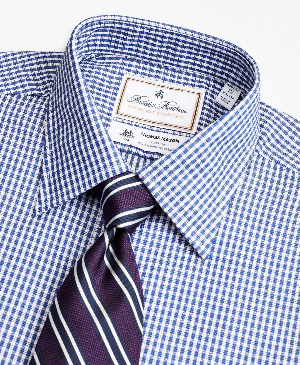 Brooks Brothers Men Luxury Collection Regent Fitted Dress Shirt, Franklin Spread Collar Gingham