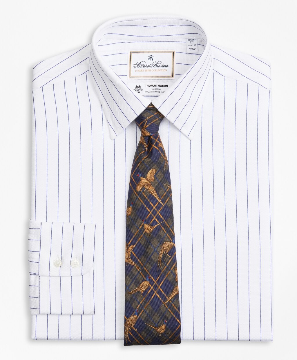 Brooks Brothers Men Luxury Collection Regent Fitted Dress Shirt, Franklin Spread Collar Pinstripe