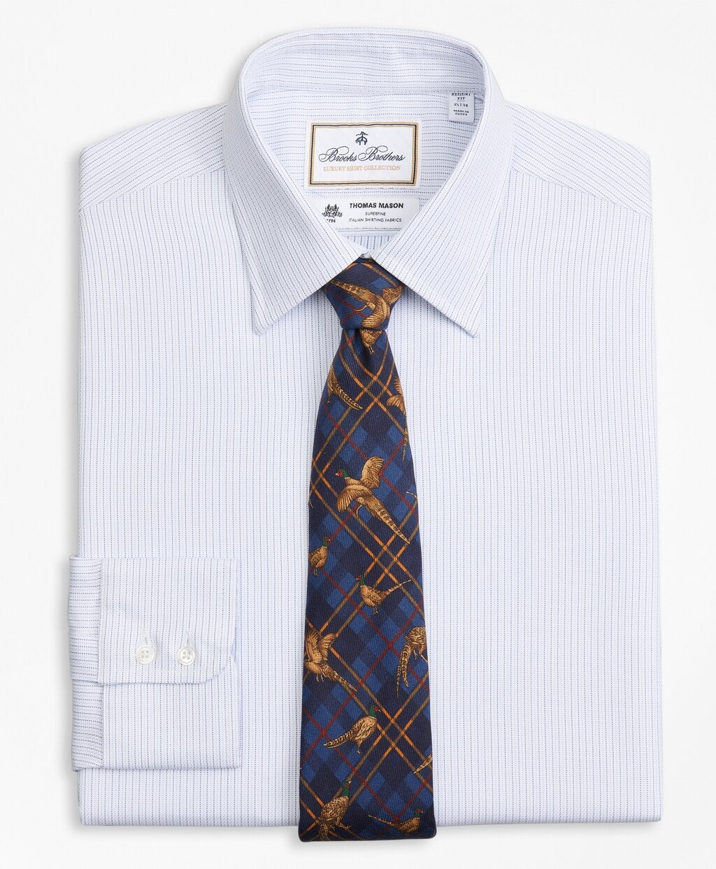 Brooks Brothers Men Luxury Collection Regent Fitted Dress Shirt, Franklin Spread Collar Textured Stripe