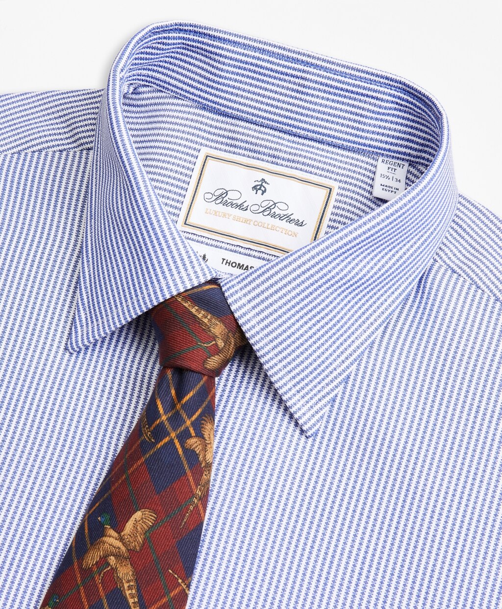 Brooks Brothers Men Luxury Collection Regent Fitted Dress Shirt, Franklin Spread Collar Track Stripe