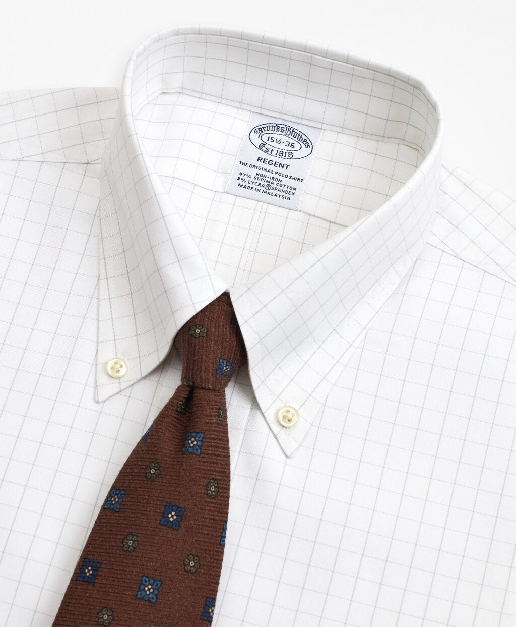 Brooks Brothers Men Stretch Regent Fitted Dress Shirt, Non-Iron Windowpane