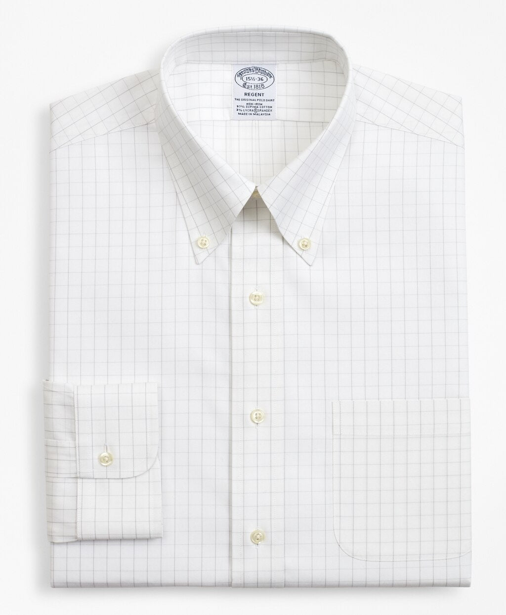 Brooks Brothers Men Stretch Regent Fitted Dress Shirt, Non-Iron Windowpane